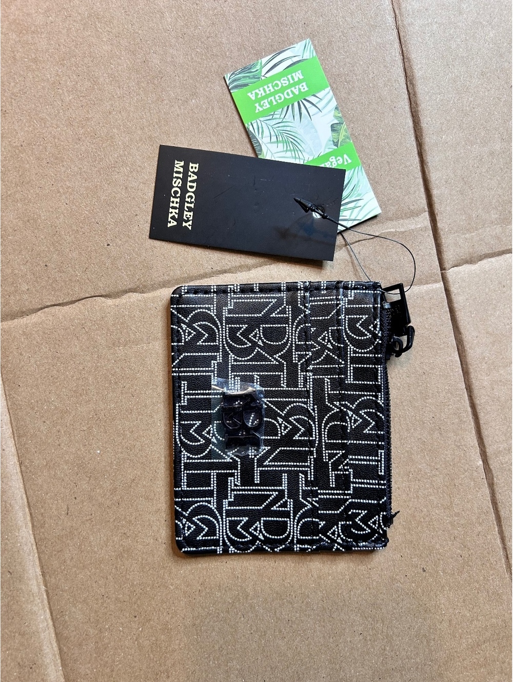 Badgley Mischka Black and White Logo Print Wallet with Tags